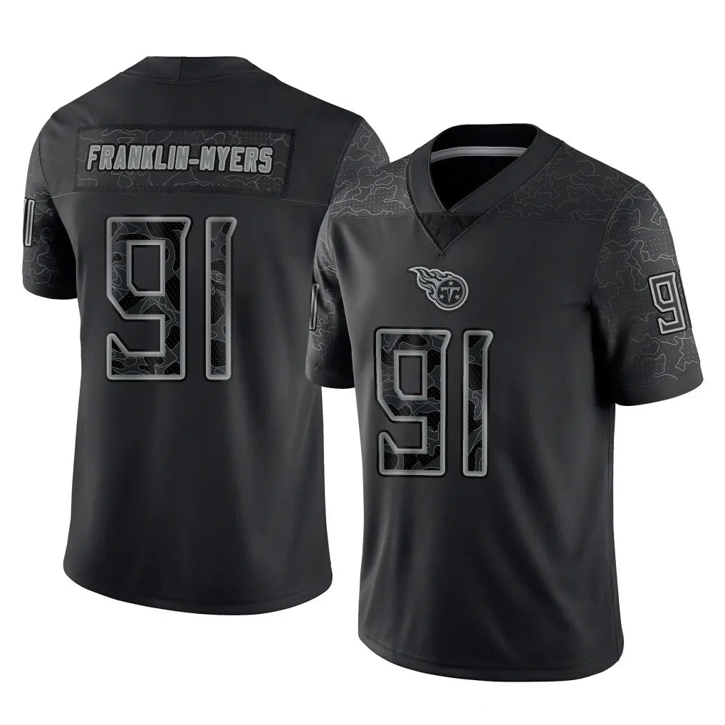 Kooe T.Titans #91 John Franklin-Myers Player Black Limited Reflective Home Game Stitched Jerseys