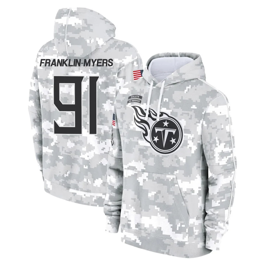 Kooe T.Titans #91 John Franklin-Myers Player Camo Arctic Salute to Service Pullover Hoodies Home Game Stitched Jerseys