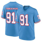 Kooe T.Titans #91 John Franklin-MyersPlayer Light Blue Oilers Throwback Home Game Stitched Jerseys