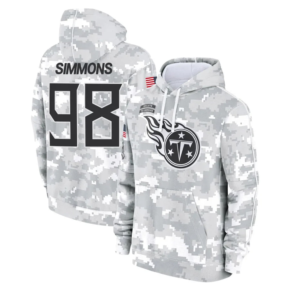 Kooe T.Titans #98 Jeffery Simmons Player Camo Arctic Salute to Service Pullover Hoodies Home Game Stitched Jerseys