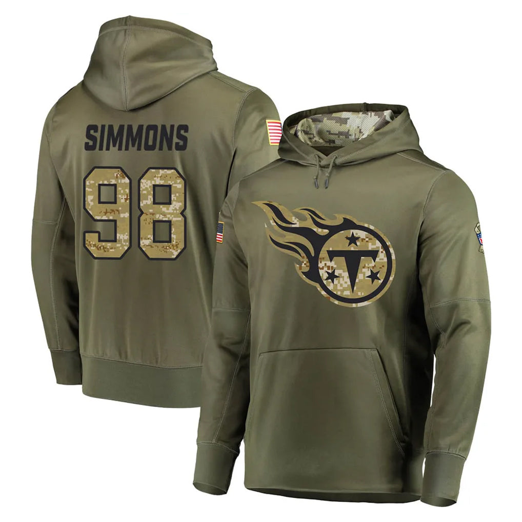 Kooe T.Titans #98 Jeffery Simmons Player Olive Salute to Service Pullover Hoodies Home Game Stitched Jerseys
