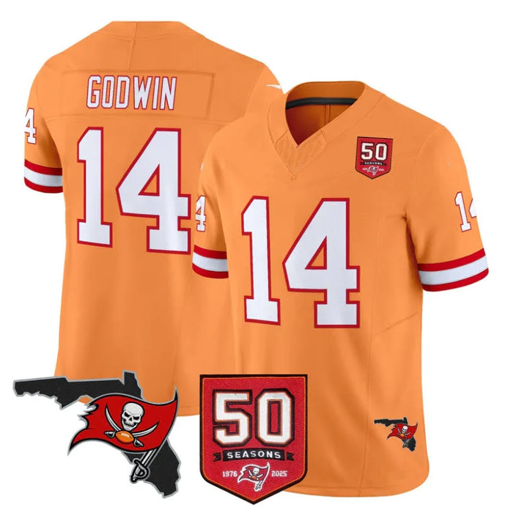 Kooe TB.Buccaneers #14 Chris Godwin Jr. Player Orange 50th Season Vapor Limited Home Game Stitched Jerseys