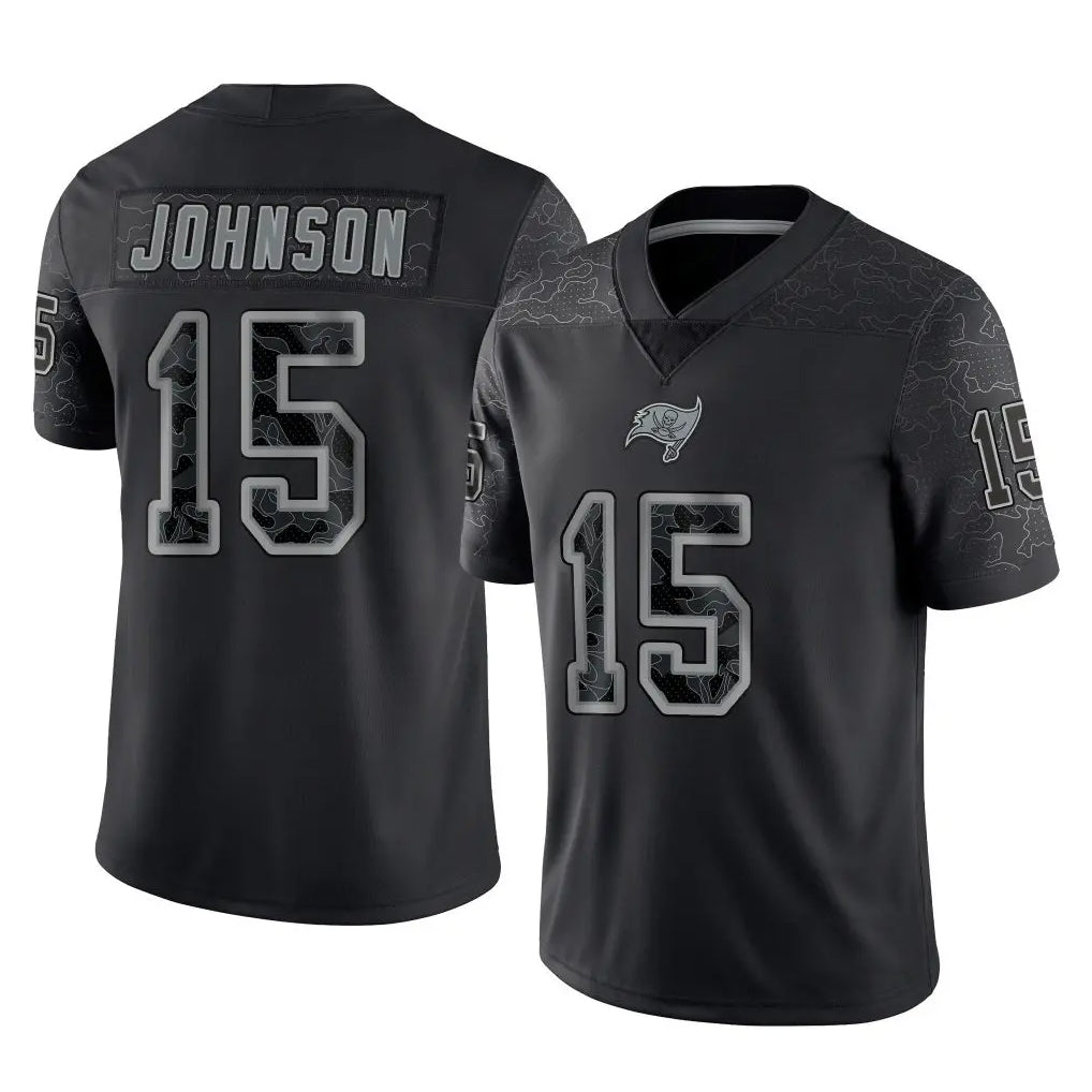 Kooe TB.Buccaneers #15 Tez Johnson Player Black Reflective Limited Home Game Stitched Jerseys