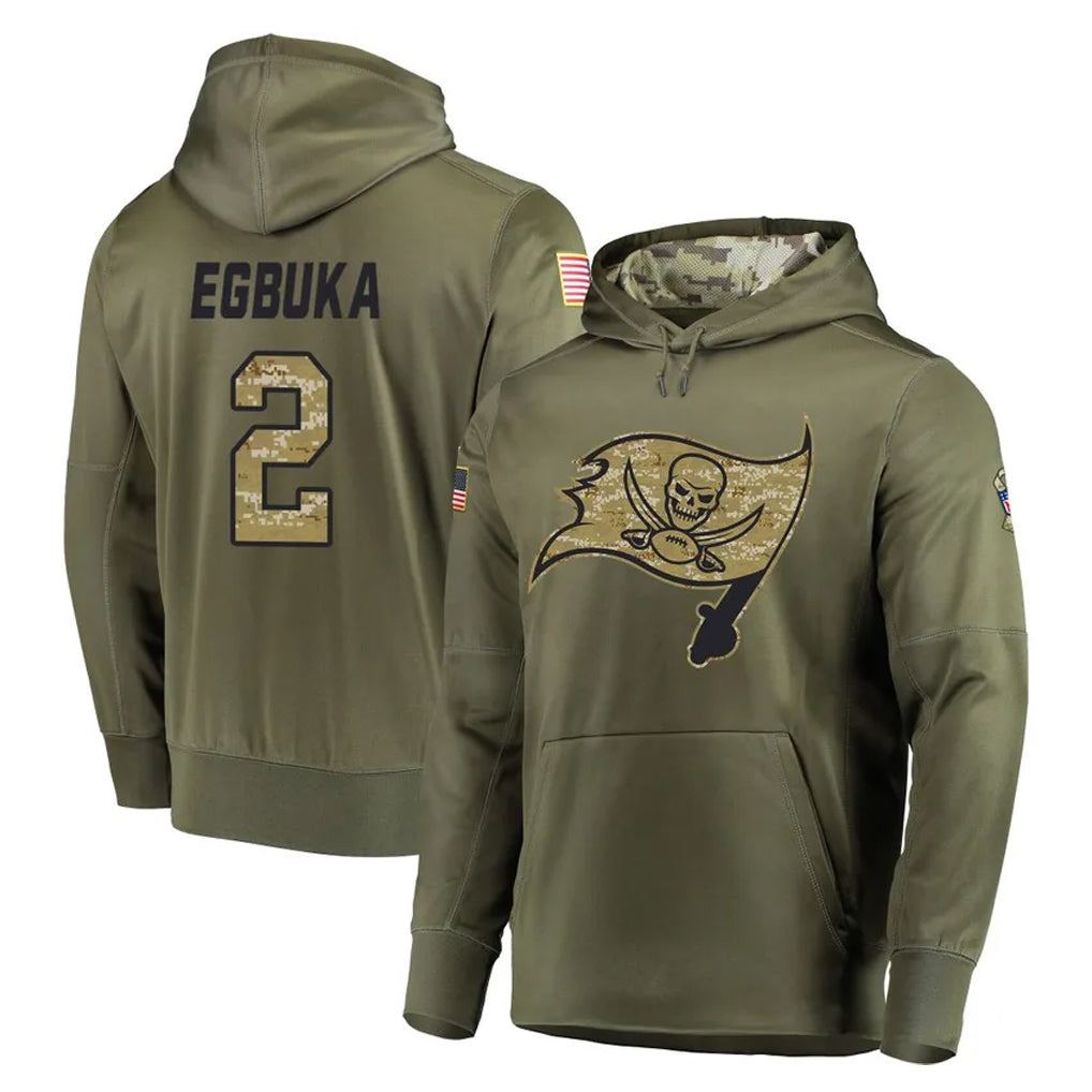 Kooe TB.Buccaneers #2 Emeka Egbuka Player Olive Salute to Service Pullover Hoodie Home Game Stitched Jerseys