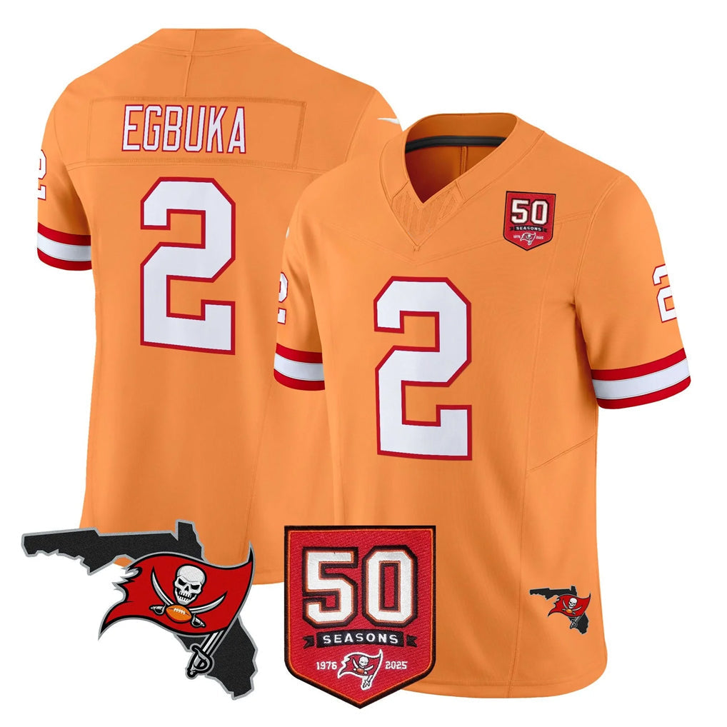 Kooe TB.Buccaneers #2 Emeka Egbuka Player Orange 50th Season Vapor Limited Home Game Stitched Jerseys