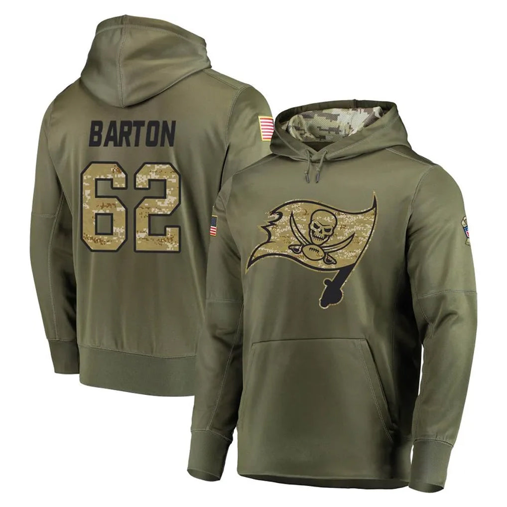 Kooe TB.Buccaneers #62 Graham Barton Player Olive Salute to Service Pullover Hoodie Home Game Stitched Jerseys