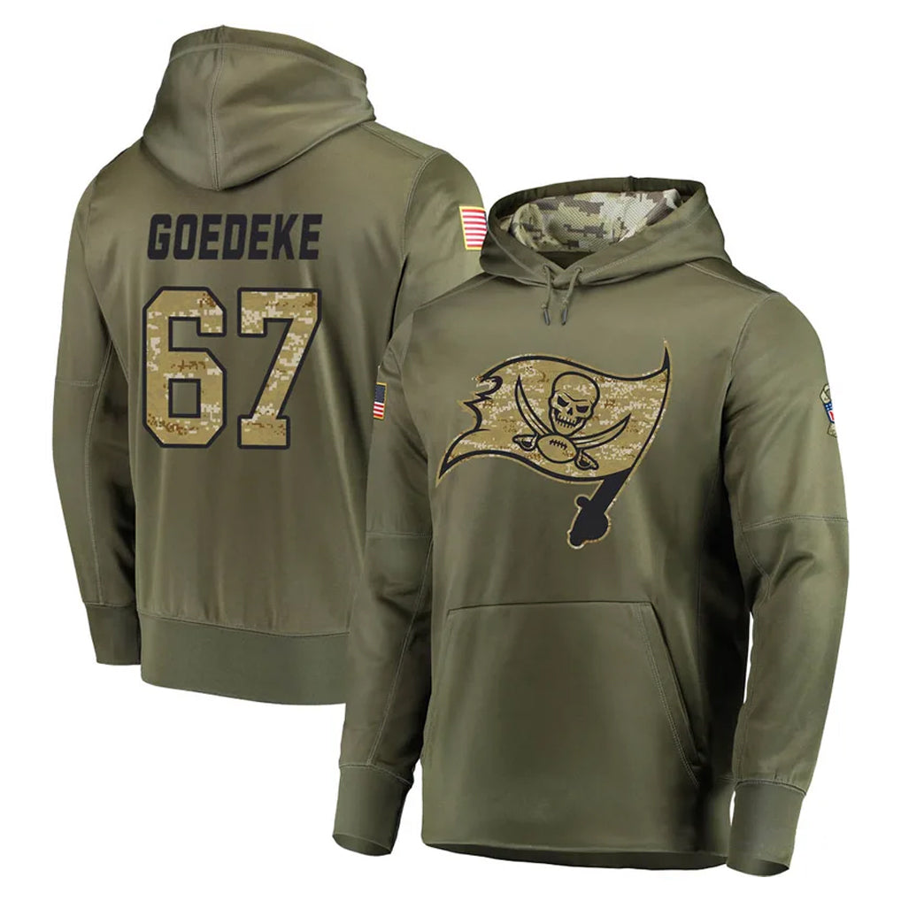 Kooe TB.Buccaneers #67 Luke Goedeke Player Olive Salute to Service Pullover Hoodie Home Game Stitched Jerseys