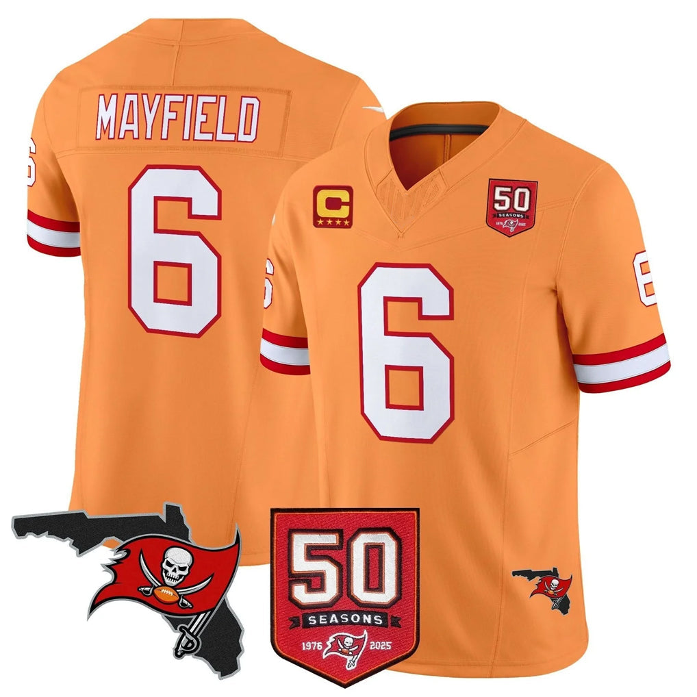 Kooe TB.Buccaneers #6 Baker Mayfield Player Orange 50th Season Vapor Limited Home Game Stitched Jerseys