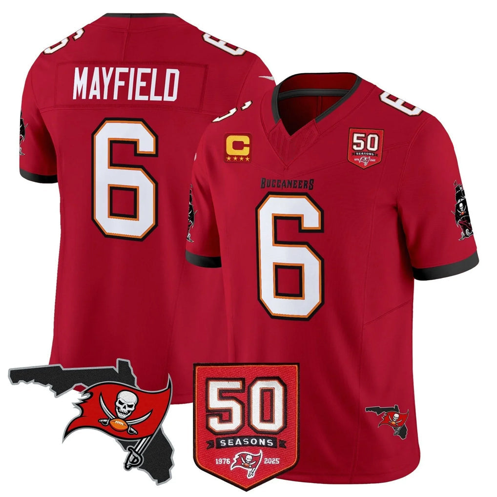 Kooe TB.Buccaneers #6 Baker Mayfield Player Red 50th Season Vapor Limited Home Game Stitched Jerseys