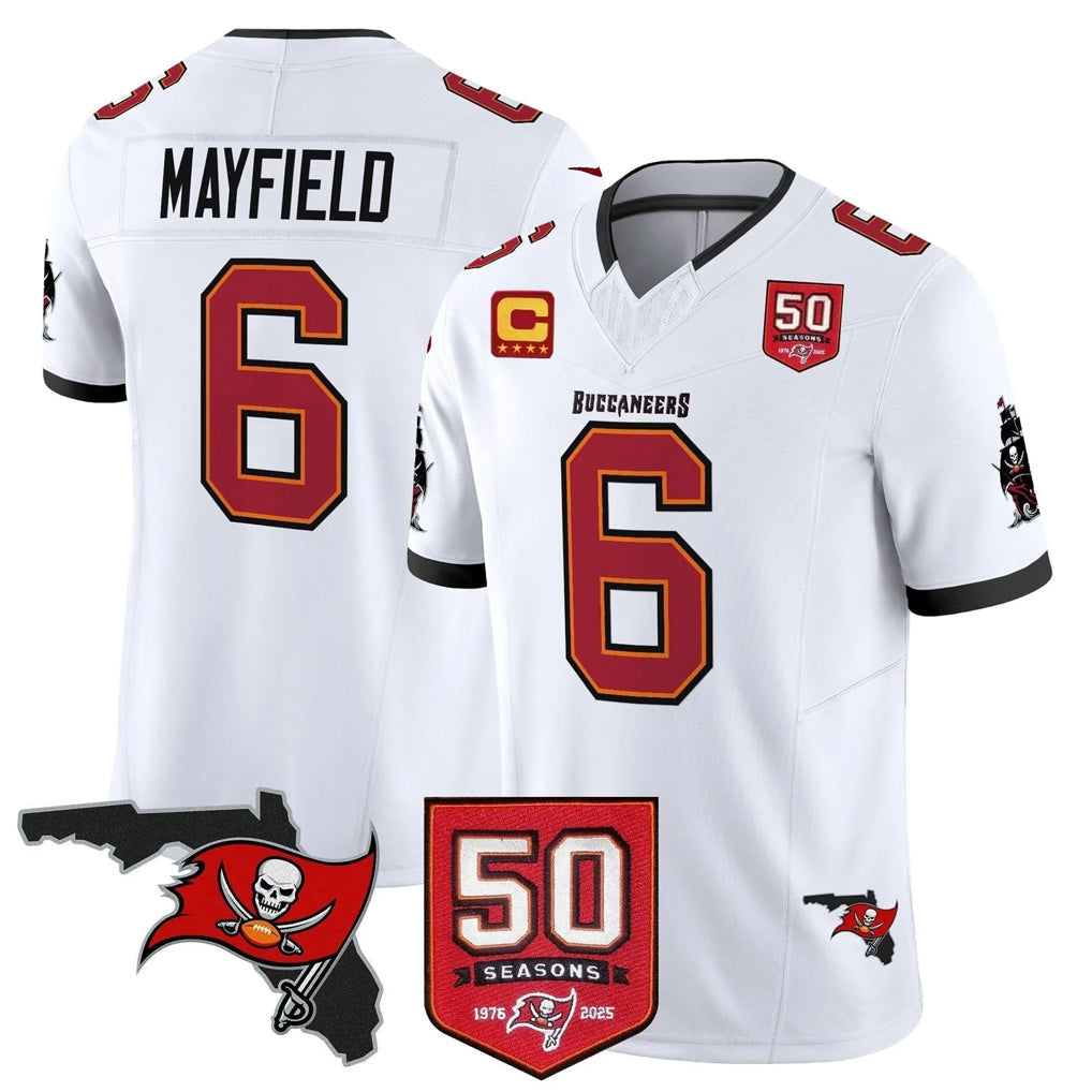 Kooe TB.Buccaneers #6 Baker Mayfield Player White 50th Season Vapor Limited Home Game Stitched Jerseys