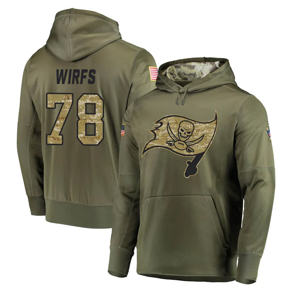 Kooe TB.Buccaneers #78 Tristan Wirfs Player Olive Salute to Service Pullover Hoodie Home Game Stitched Jerseys