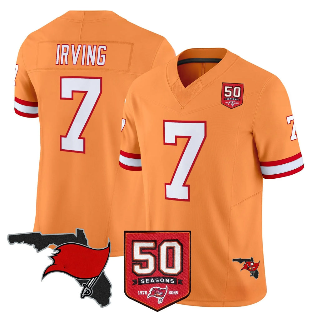 Kooe TB.Buccaneers #7 Bucky Irving Player Orange 50th Season Vapor Limited Home Game Stitched Jerseys