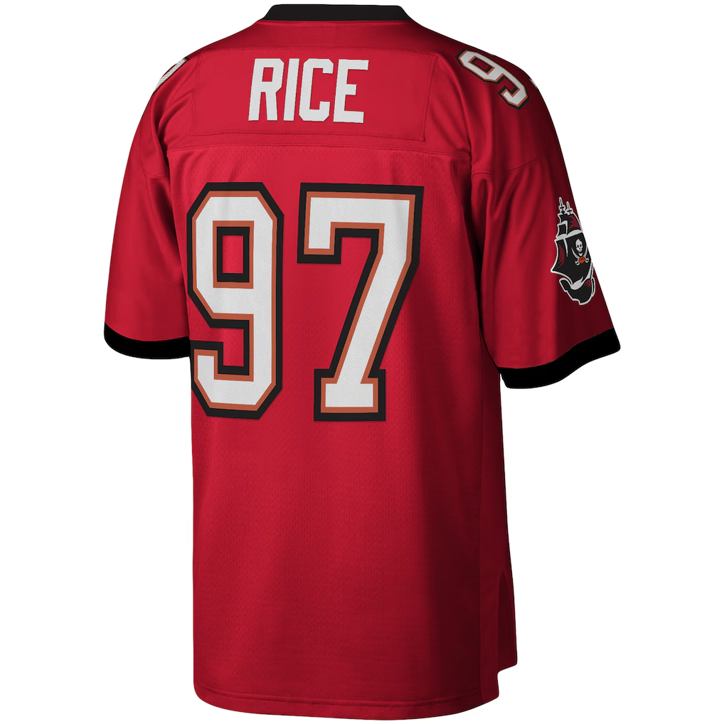 Kooe TB.Buccaneers #97 Simeon Rice Mitchell & Ness Red Legacy Replica Stitched Puhic Jersey