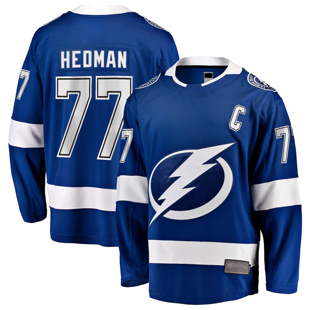 Kooe TB.Lightning #77 Victor Hedman Blue Home Captain Patch Breakaway Jerseys