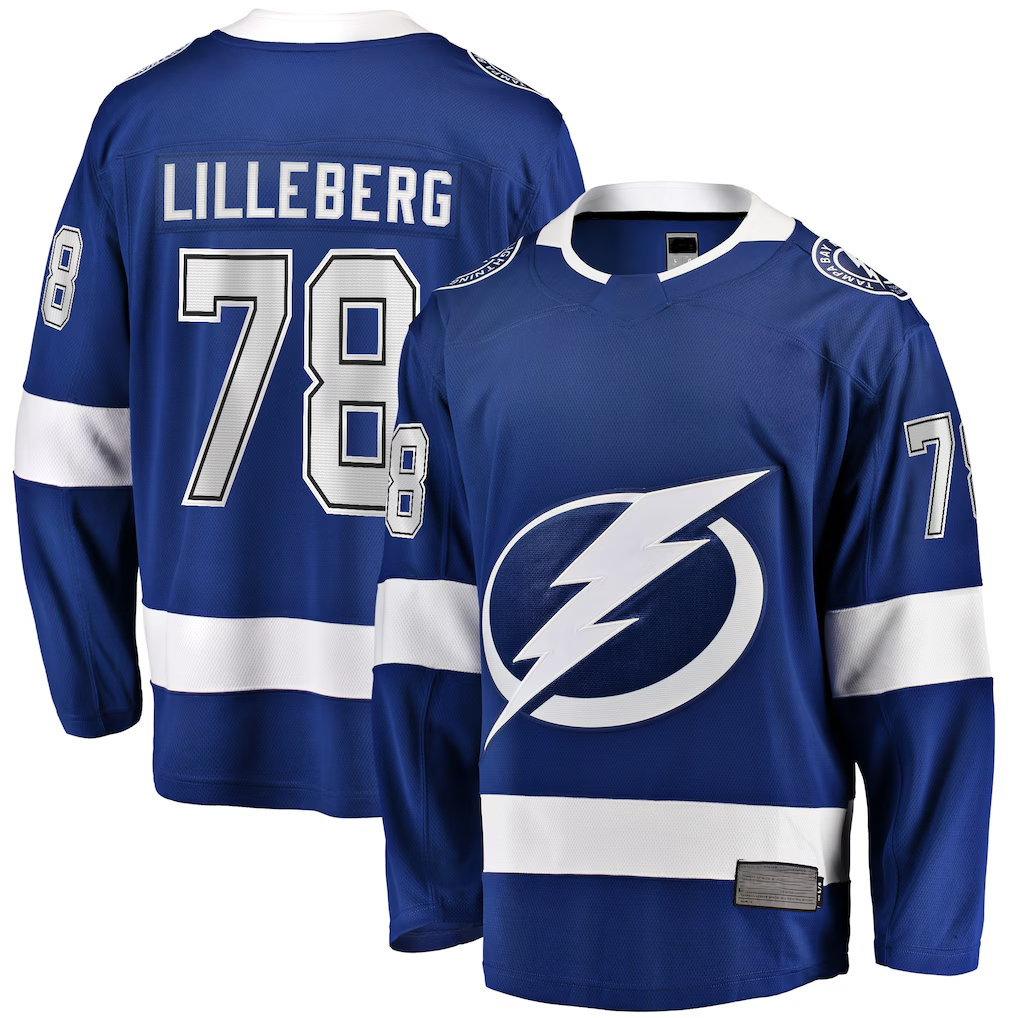 Kooe TB.Lightning #78 Emil Lilleberg Blue Home Premier Breakaway Player Jerseys