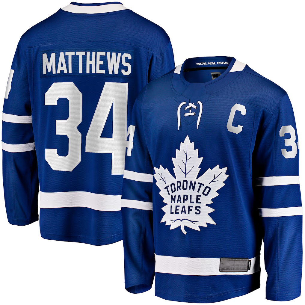 Kooe T.Maple Leafs #34 Auston Matthews Blue Captain Patch Home Breakaway Player Jerseys