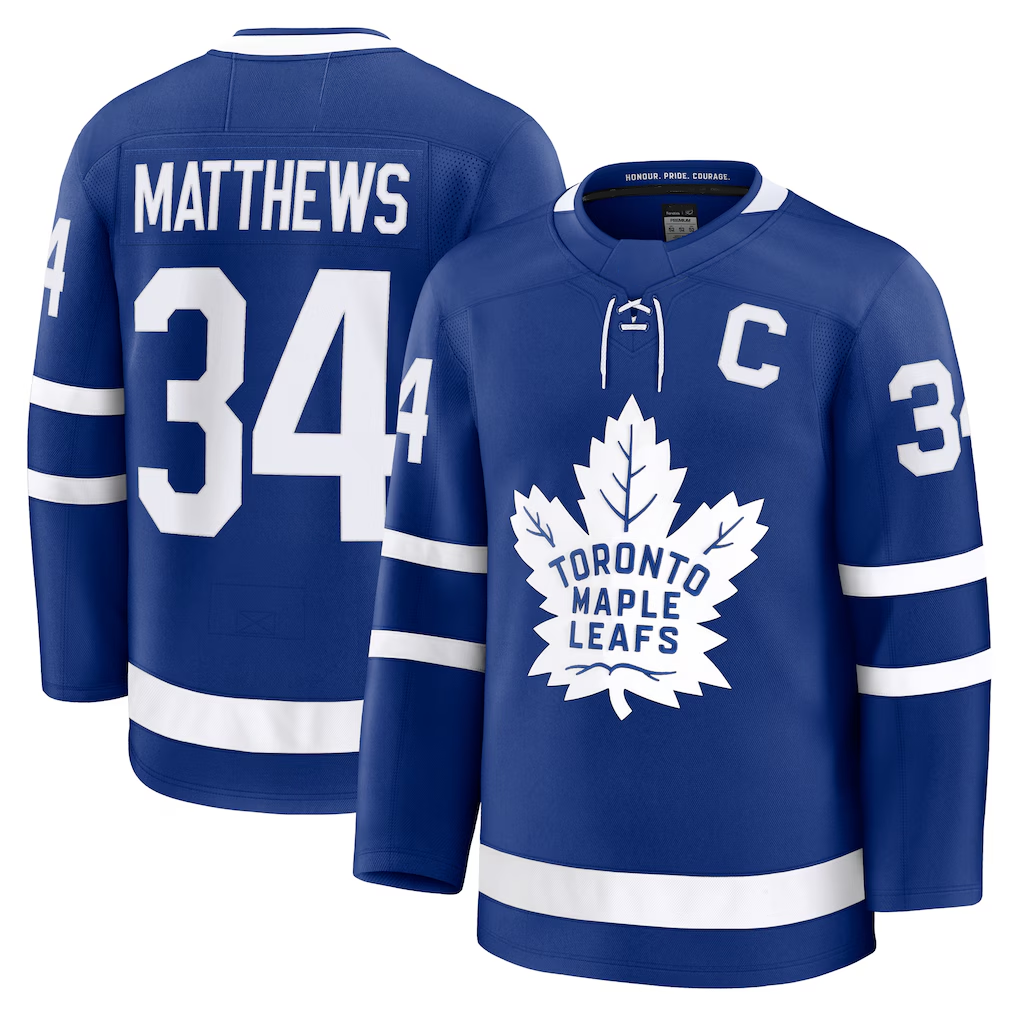 Kooe T.Maple Leafs #34 Auston Matthews Blue Captain Patch Home Premium Jerseys