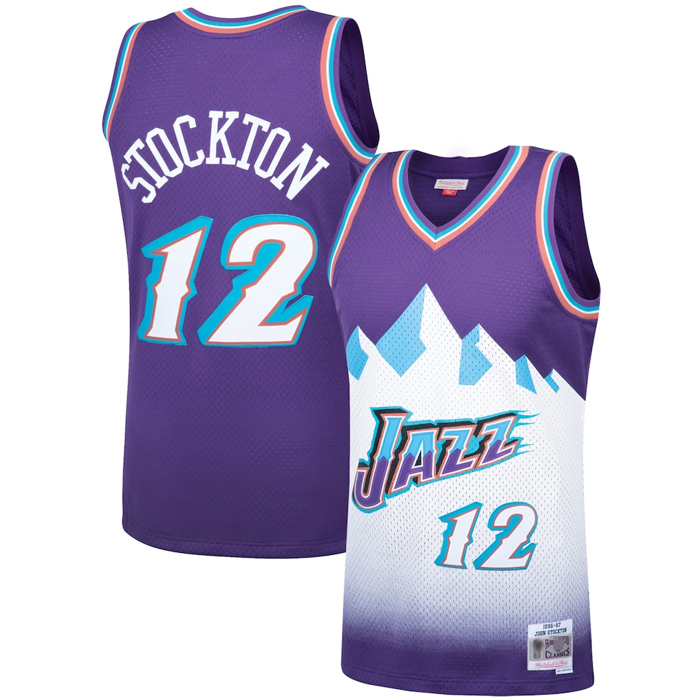 Kooe U.Jazz #12 John Stockton Mitchell & Ness Purple Hardwood Classics Swingman Jerseys
