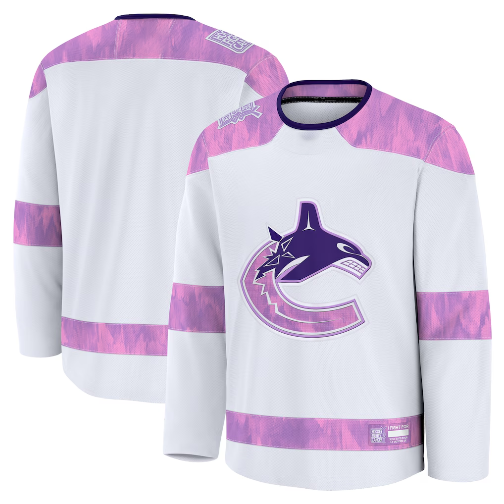 Kooe V.Canucks White 2024 Hockey Fights Cancer Practice Jerseys