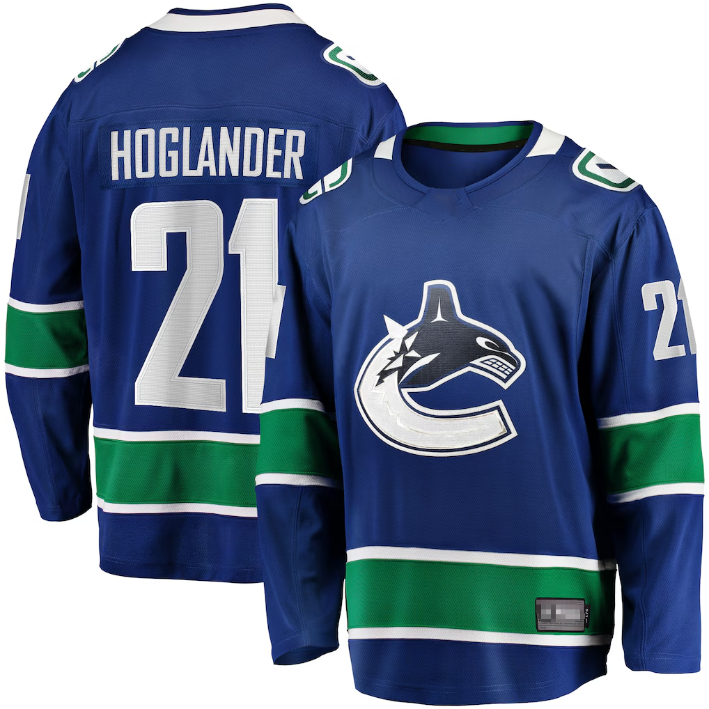 Kooe V.Canucks #21 Nils Hoglander Blue Home Premier Breakaway Player Jerseys