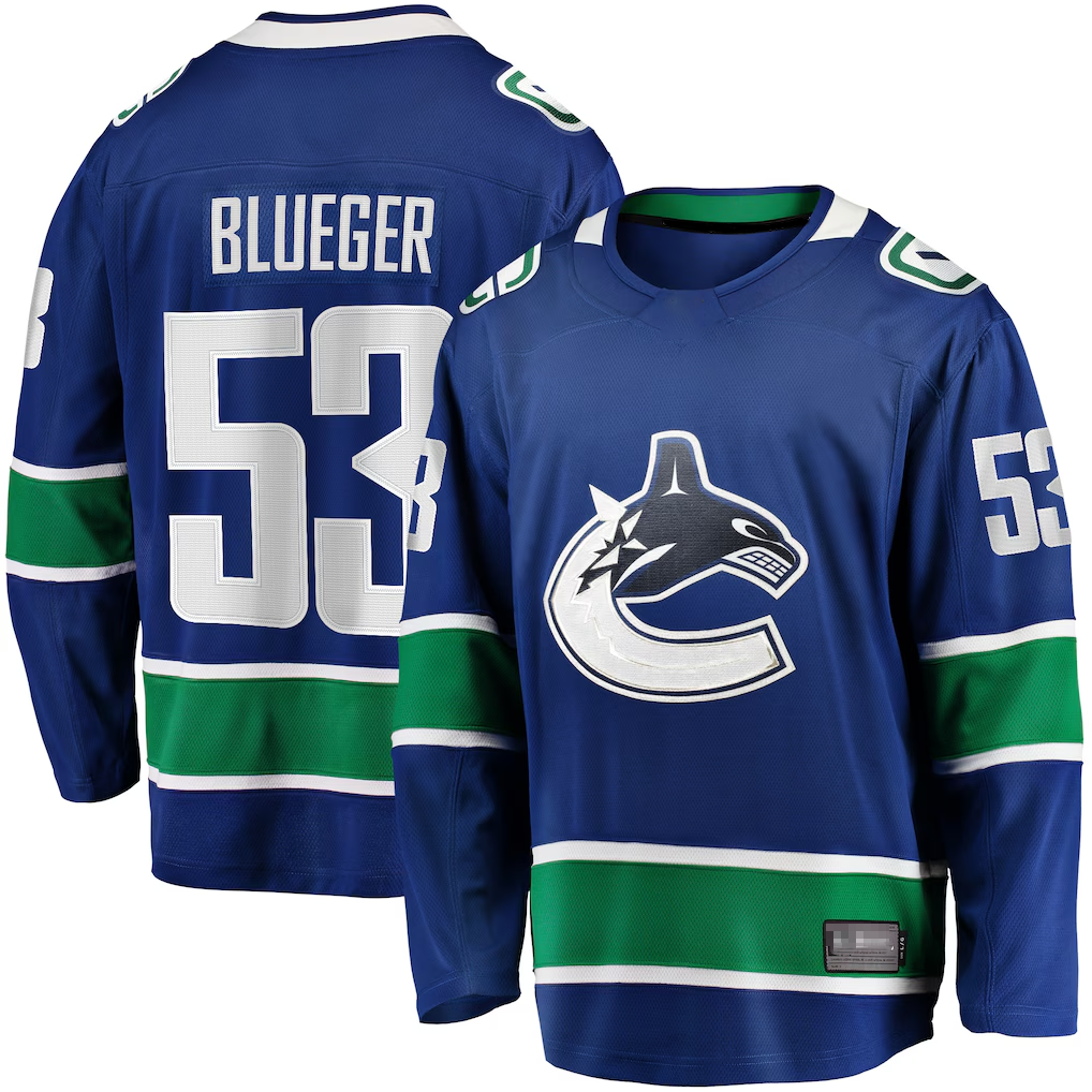 Kooe V.Canucks #53 Teddy Blueger Blue Home Breakaway Jerseys