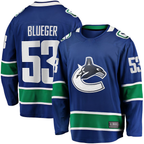 Kooe V.Canucks #53 Teddy Blueger Blue Home Breakaway Jerseys