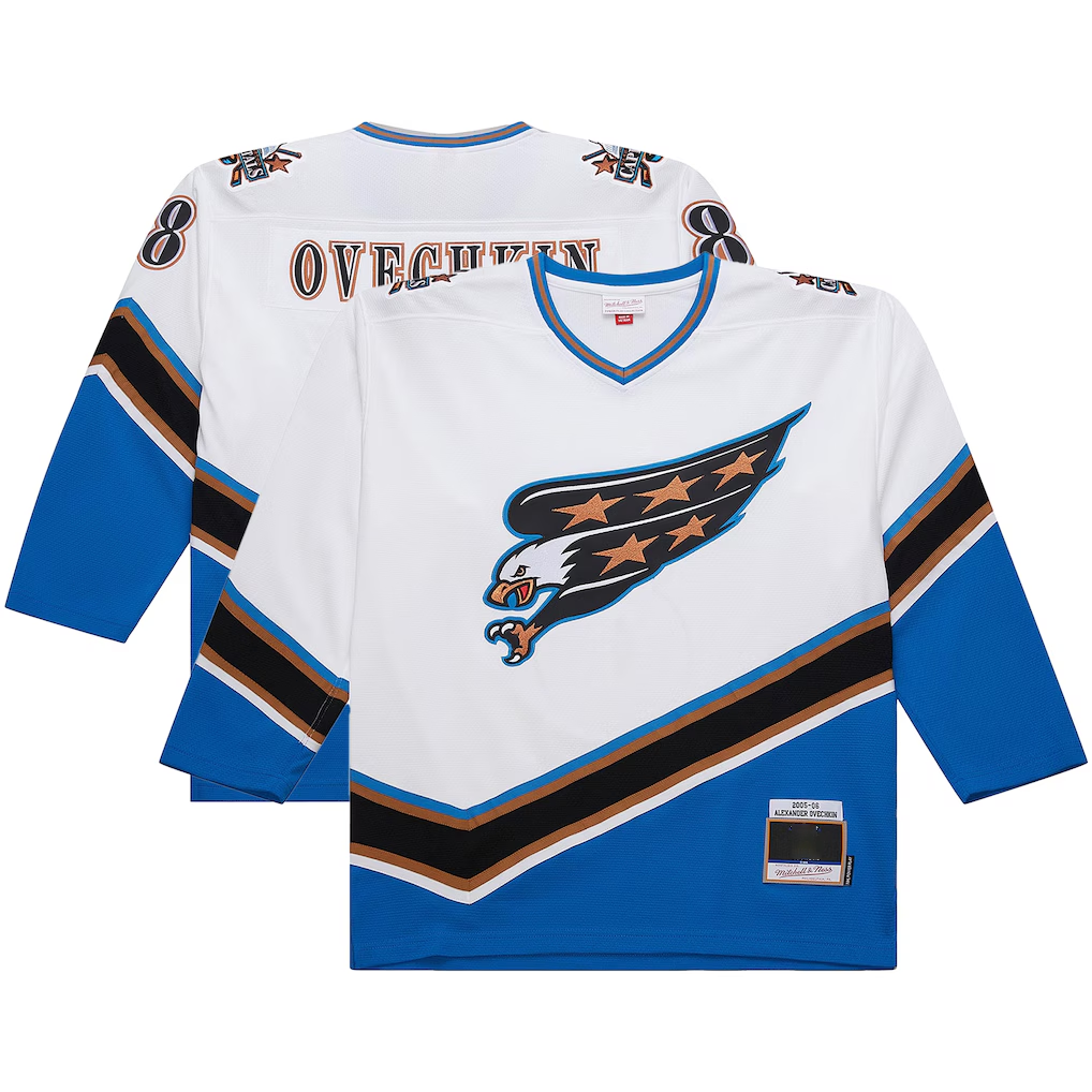 Kooe W.Capitals Alexander Ovechkin Mitchell & Ness White Big & Tall 2005-06 Power Play Jerseys