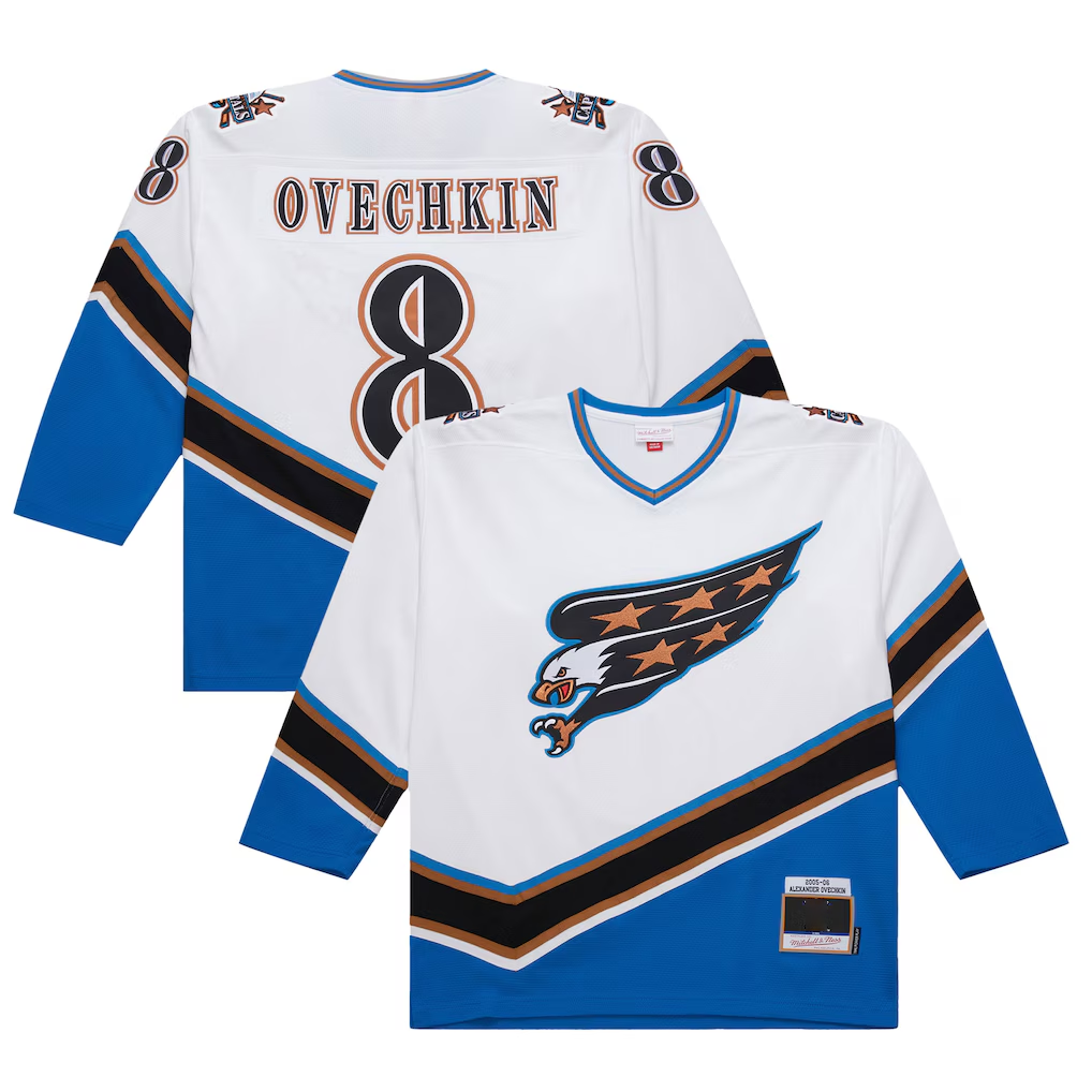 Kooe W.Capitals #8 Alexander Ovechkin Mitchell & Ness White 2005-06 Power Play Jerseys