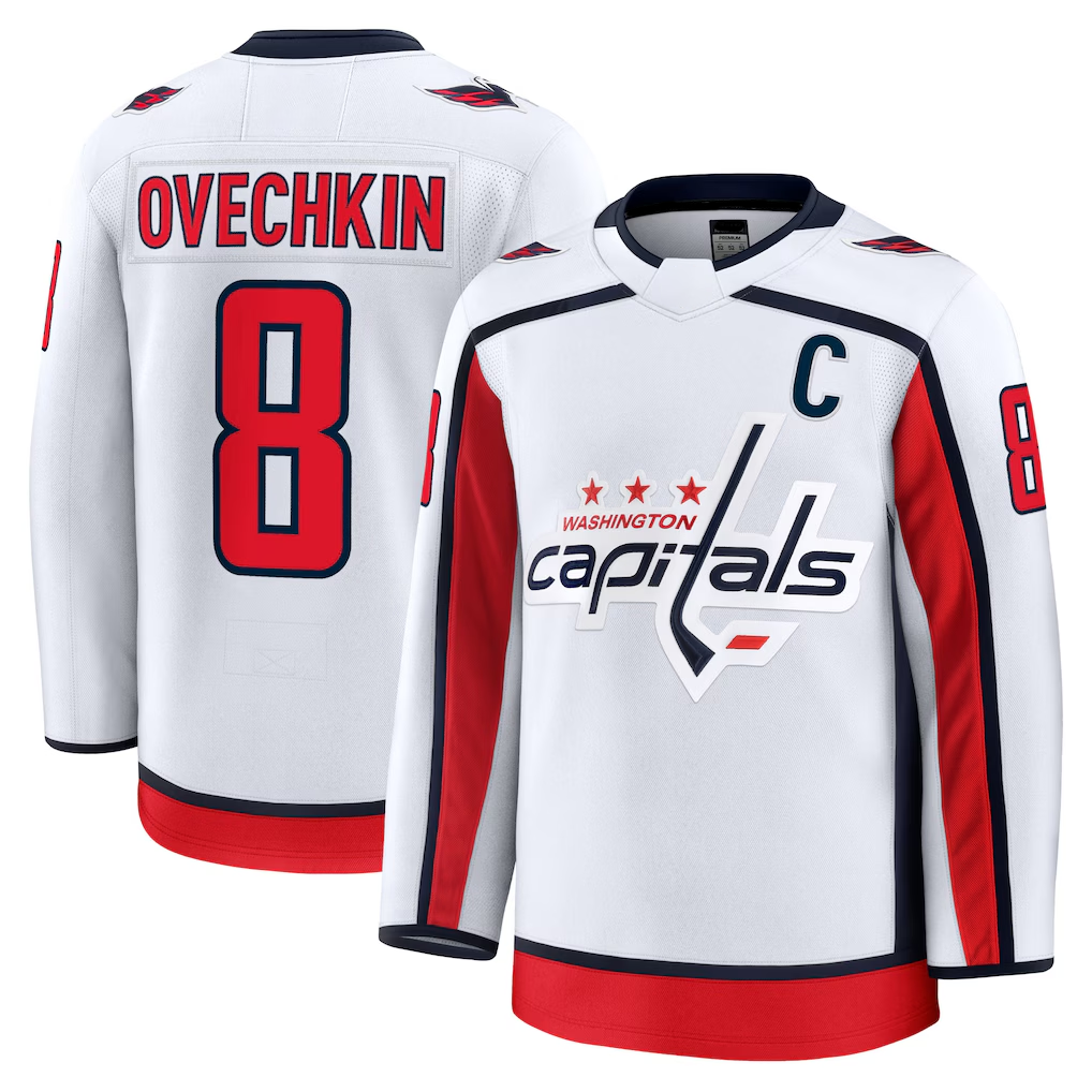 Kooe W.Capitals #8 Alexander Ovechkin White Away Premium Jerseys