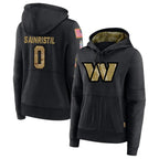 Kooe W.Commanders #0 Mike Sainristil Player Black Salute to Service Hoodies Stitched Jerseys