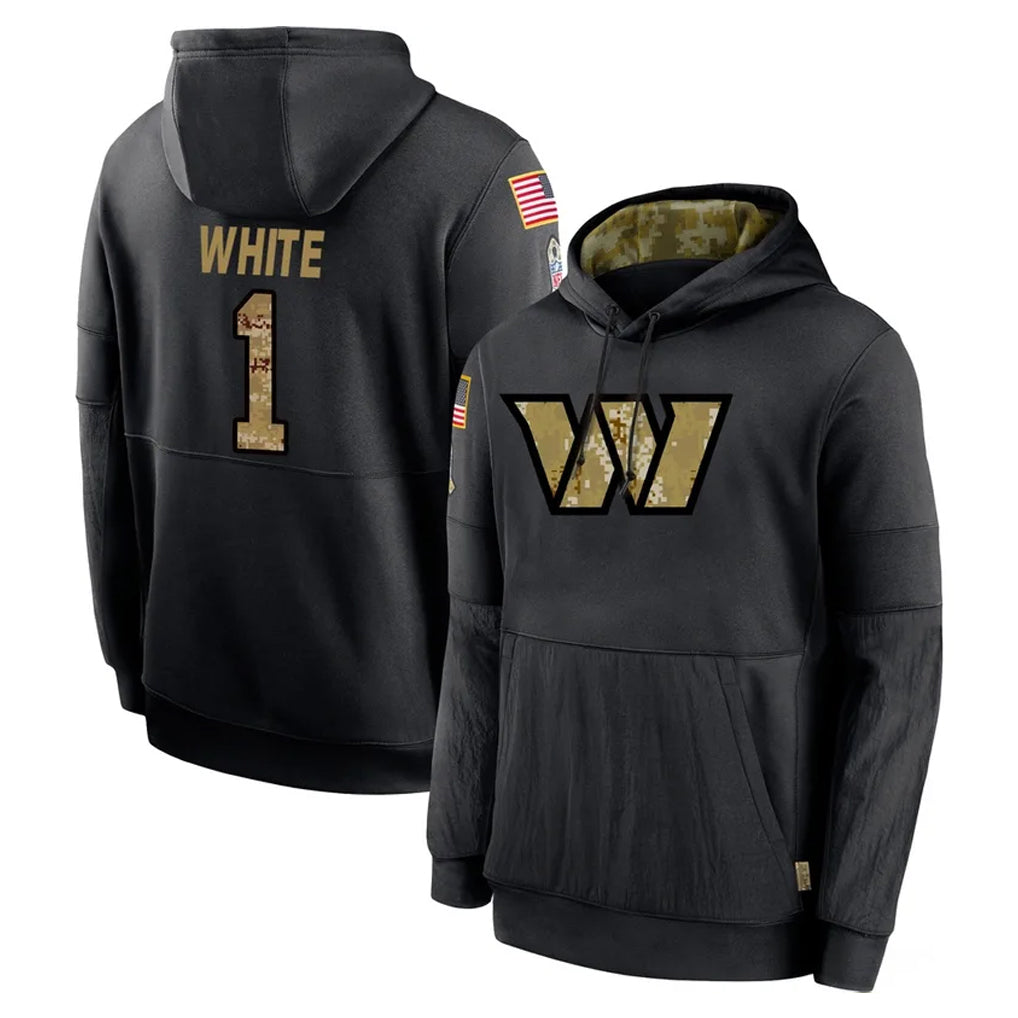 Kooe W.Commanders #1 Rachaad White Player Black Salute to Service Performance Pullover Hoodies Home Game Stitched Jerseys