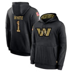 Kooe W.Commanders #1 Rachaad White Player Black Salute to Service Performance Pullover Hoodies Home Game Stitched Jerseys