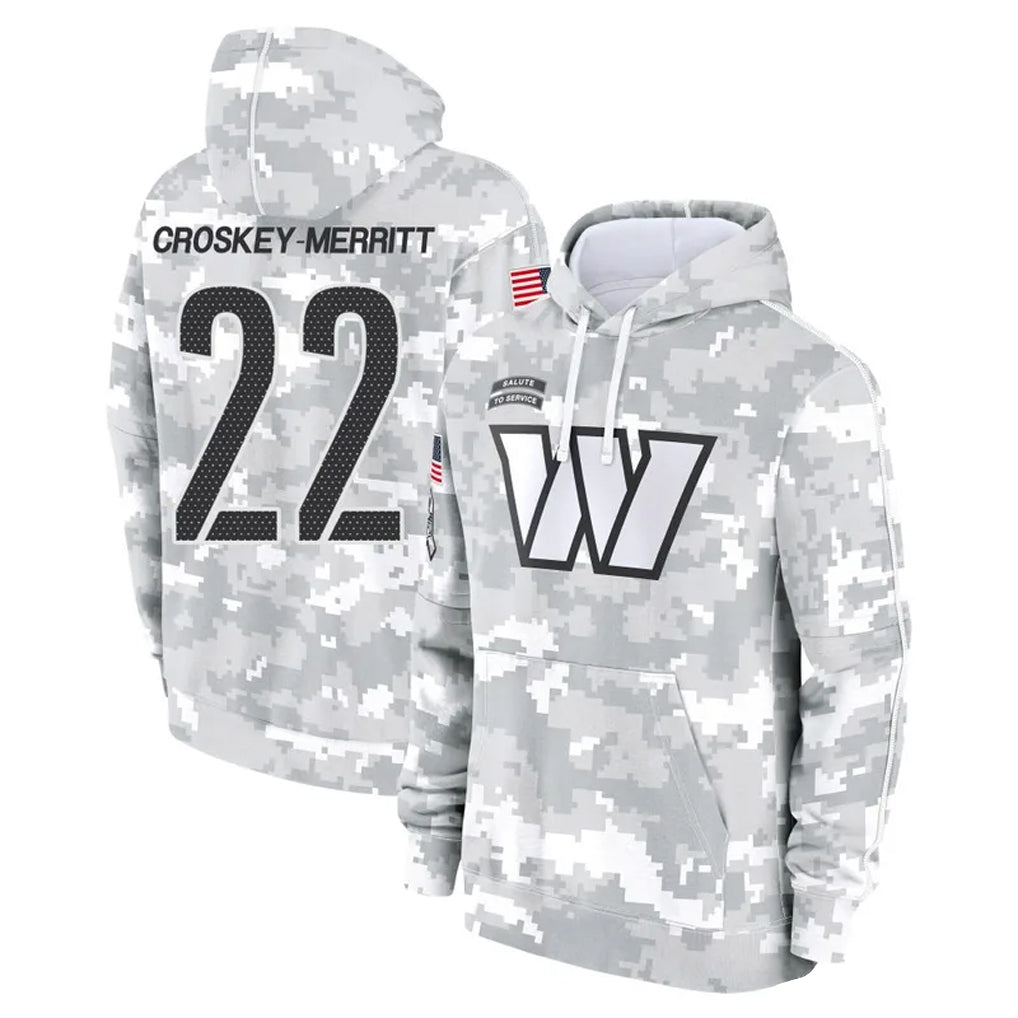 Kooe W.Commanders #22 Jacory Croskey-Merritt Player Arctic Camo Salute to Service Hoodies Stitched Jerseys