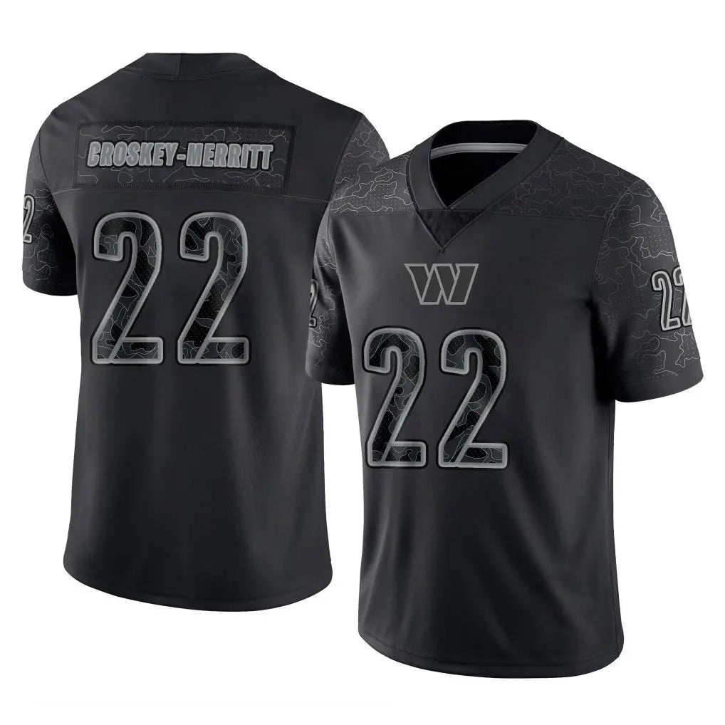 Kooe W.Commanders #22 Jacory Croskey-Merritt Player Black Limited Reflective Home Game Stitched Jerseys