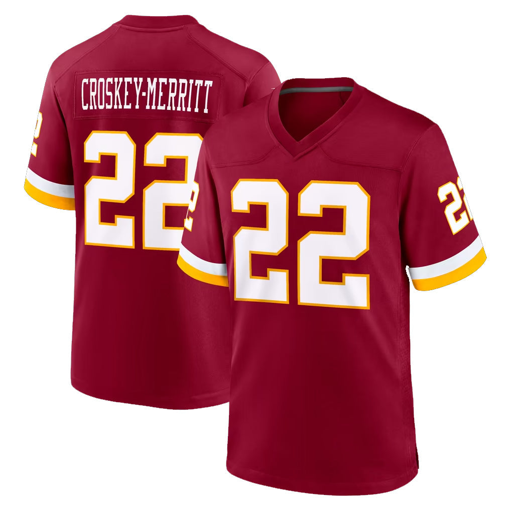 Kooe W.Commanders #22 Jacory Croskey-Merritt Player Burgundy Game Home Stitched Jerseys