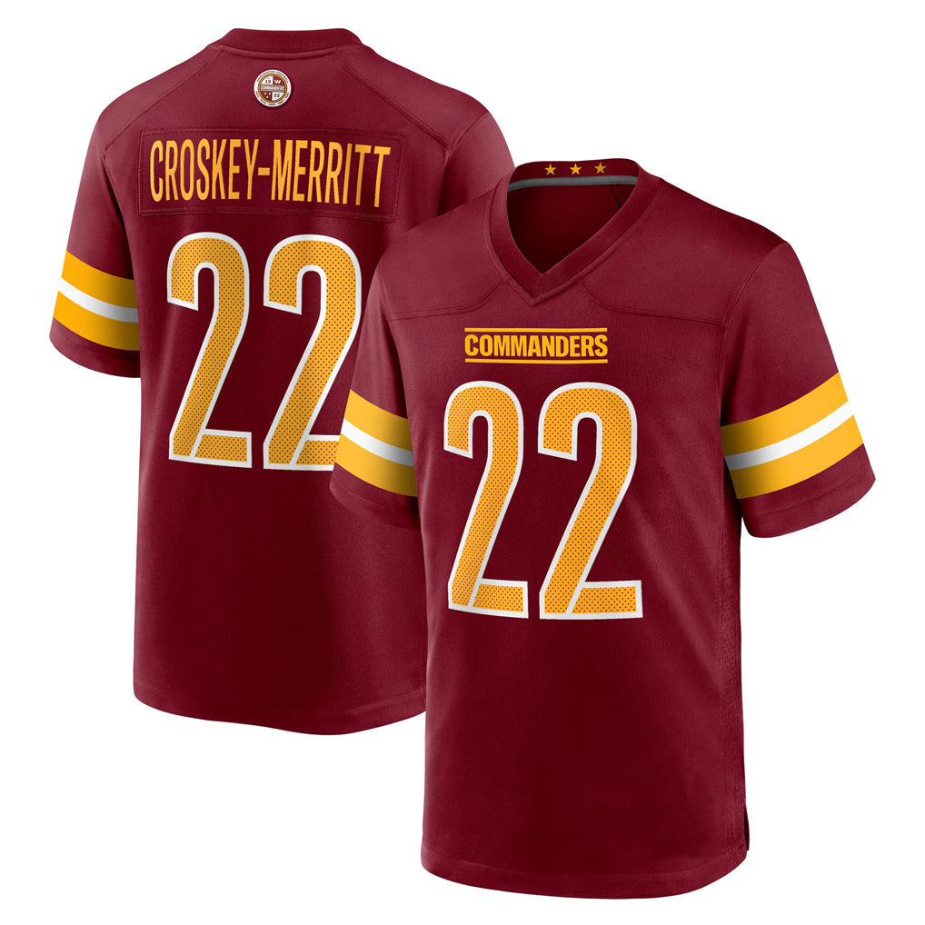 Kooe W.Commanders #22 Jacory Croskey-Merritt Player Burgundy Home Game Stitched Jerseys