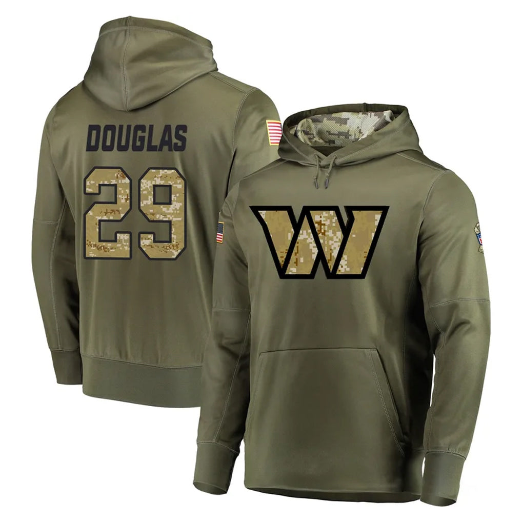 Kooe W.Commanders #29 Rasul Douglas Player Olive Salute to Service Pullover Hoodie Limited Home Game Stitched Jerseys