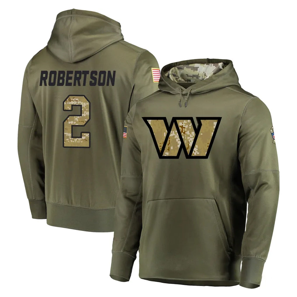 Kooe W.Commanders #2 Amik Robertson Player Olive Salute to Service Pullover Hoodie Limited Home Game Stitched Jerseys