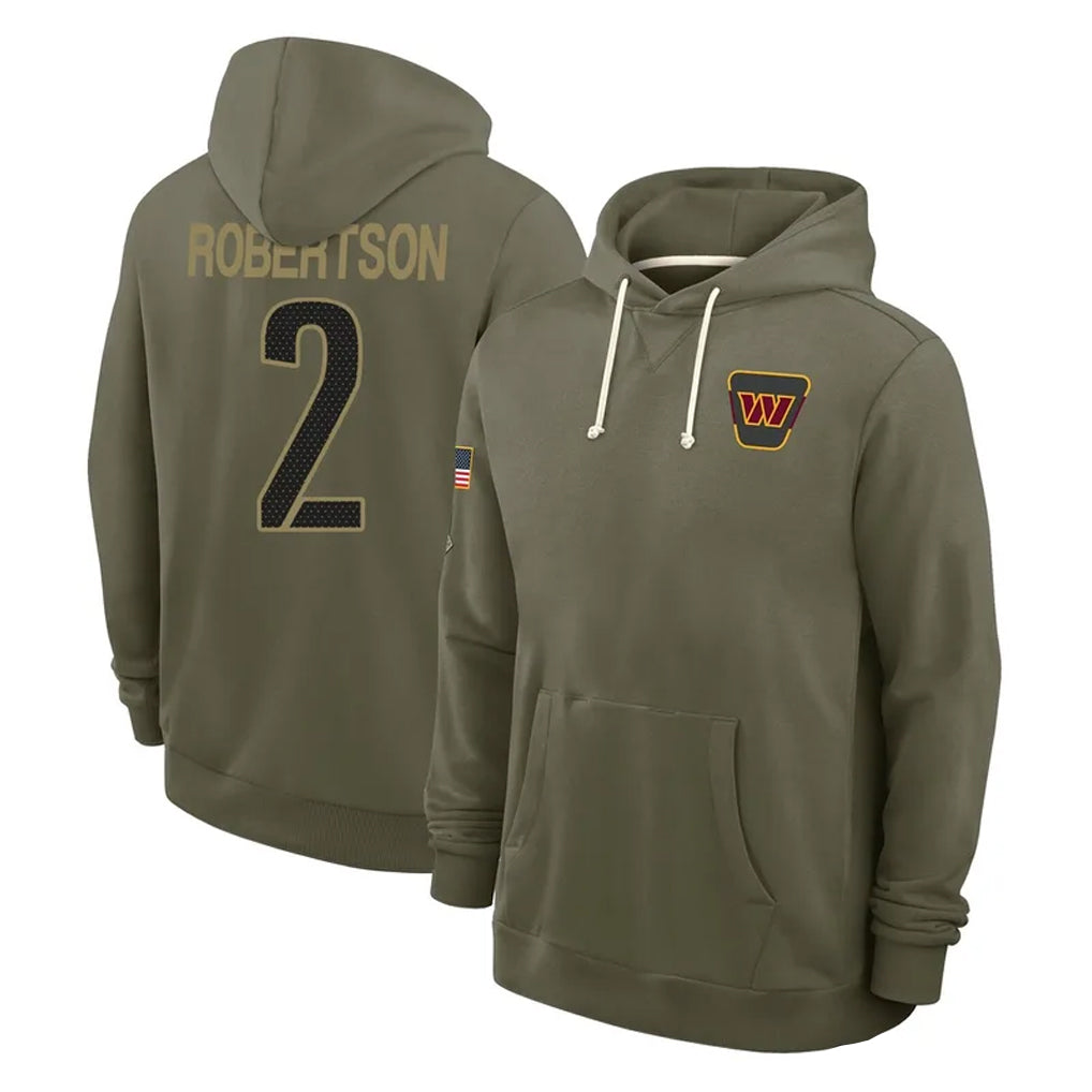 Kooe W.Commanders #2 Amik Robertson Player Olive Salute to Service Pullover Hoodies Limited Home Stitched Jerseys