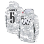Kooe W.Commanders #5 Jayden Daniels Player Arctic Camo Limited Salute to Service Pullover Hoodies Game Stitched Jerseys