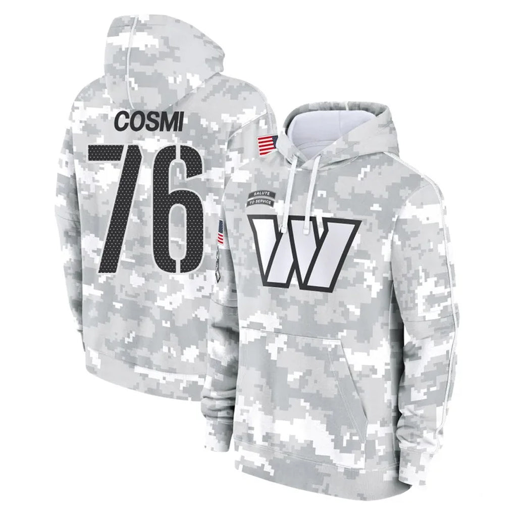 Kooe W.Commanders #76 Sam Cosmi Player Arctic Camo Limited Salute to Service Pullover Hoodies Game Stitched Jerseys