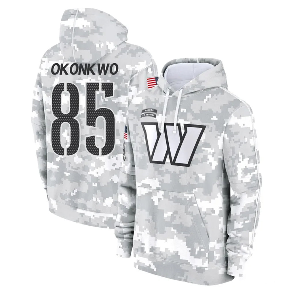 Kooe W.Commanders #85 Chig Okonkwo Player Arctic Camo Limited Salute to Service Pullover Hoodies Game Stitched Jerseys