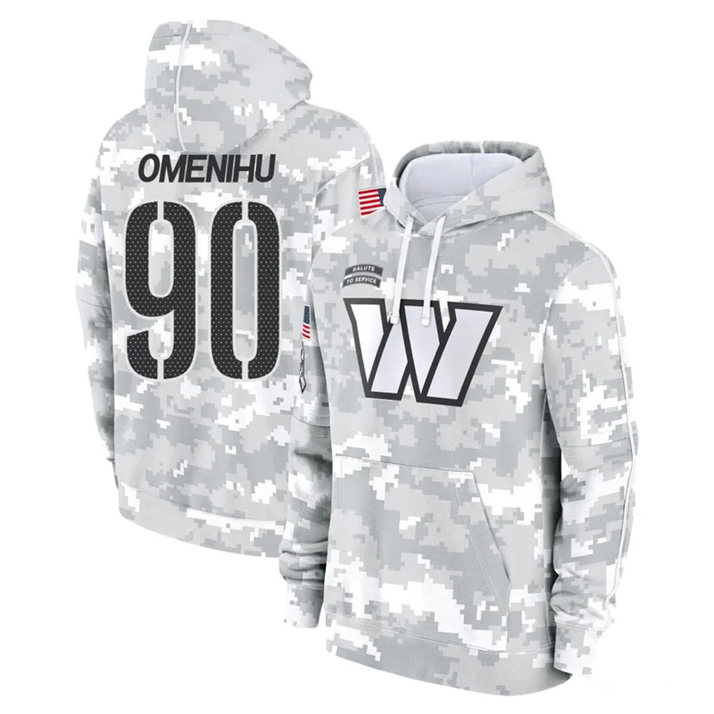 Kooe W.Commanders #90 Charles Omenihu Player Arctic Camo Limited Salute to Service Pullover Hoodies Game Stitched Jerseys