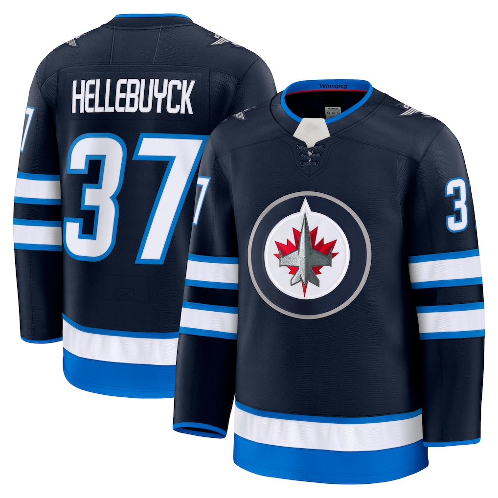 Kooe W.Jets #37 Connor Hellebuyck Navy Home Premium Jerseys