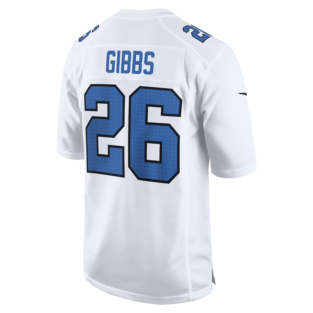 Kooe D.Lions #26 Jahmyr Gibbs White Tundra Fashion Game Jersey