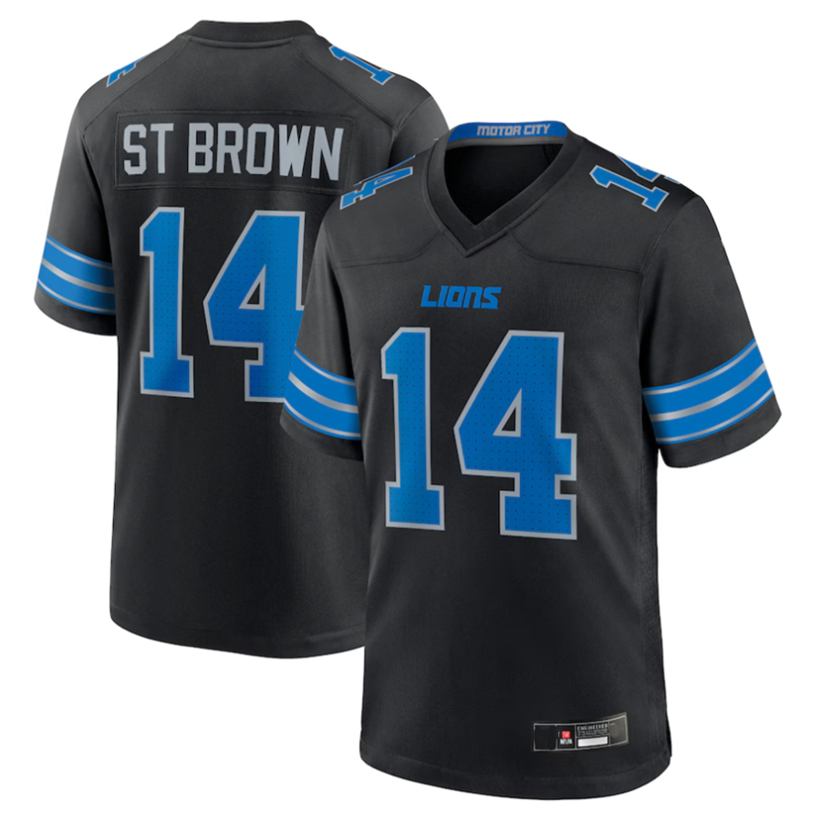 Kooe D.Lions #14 Amon-Ra St. Brown Player Black Game Stitched Jerseys