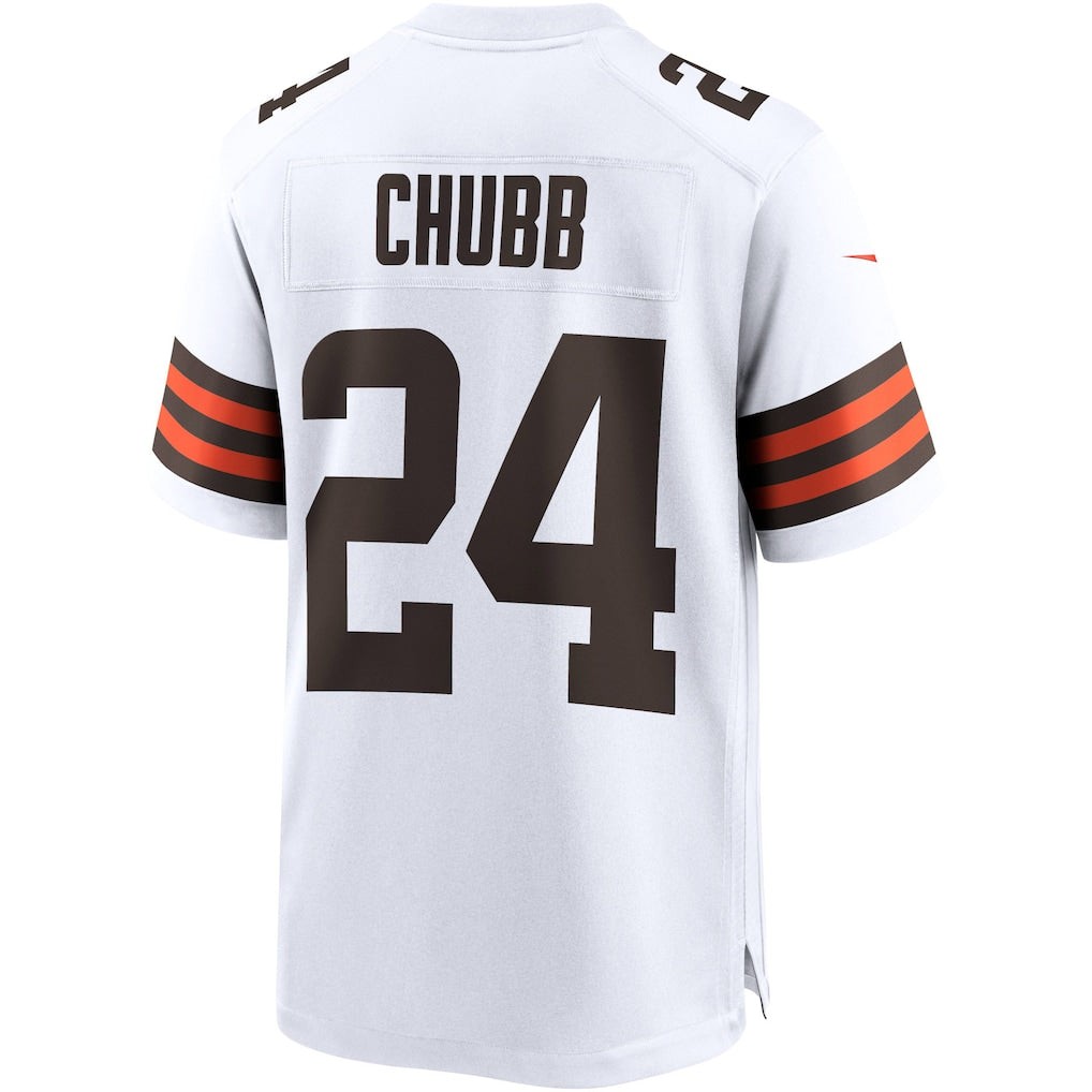 Kooe C.Browns #24 Nick Chubb White Game Jersey